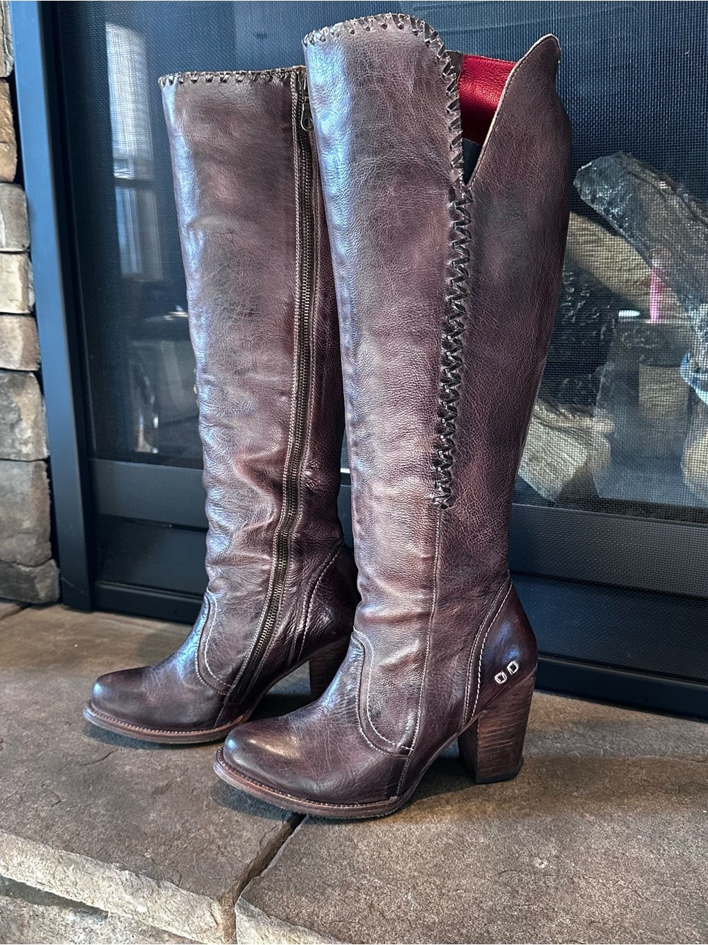 BedStu Carrion Women's Tall Brown Leather Heeled Boots - Classic Riding Style